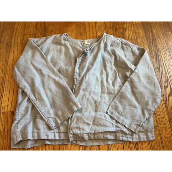 Eileen Fisher Jacket Womens Medium Light Gray Linen Open Front Collarless Boxy - Picture 1 of 4